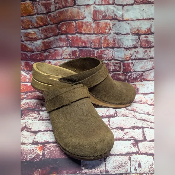 Sanita Suede Wooden Danish Clogs - Picture 1 of 12